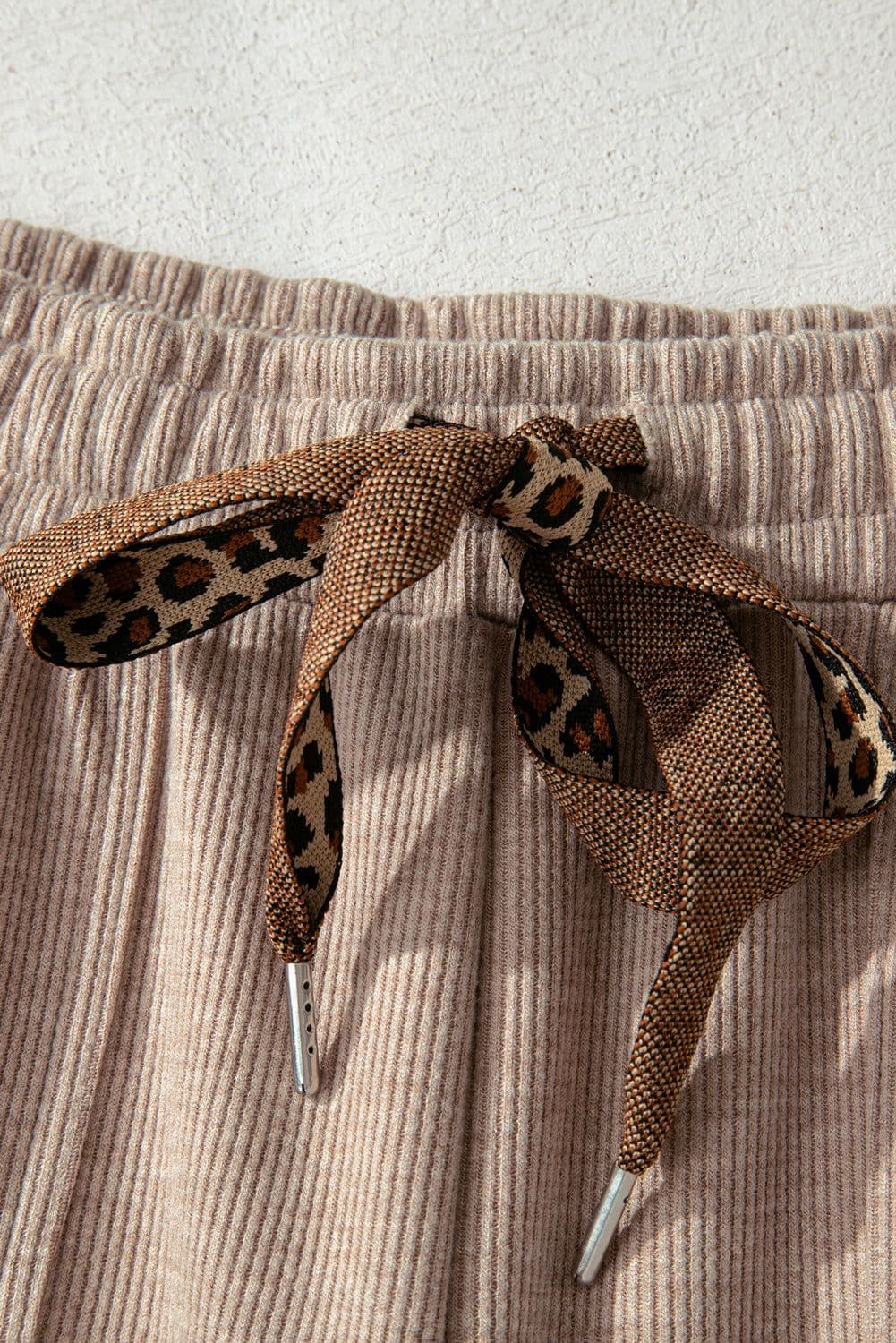 image-Gray Morn Corduroy Leopard Drawstring High Waist Trousers