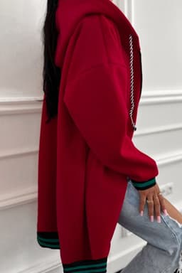image-Racing Red Contrast Cuff Drop Shoulder Zip Hoodie