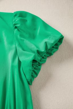 image-Bright Green V Neck Puff Sleeve High Waist Tiered Maxi