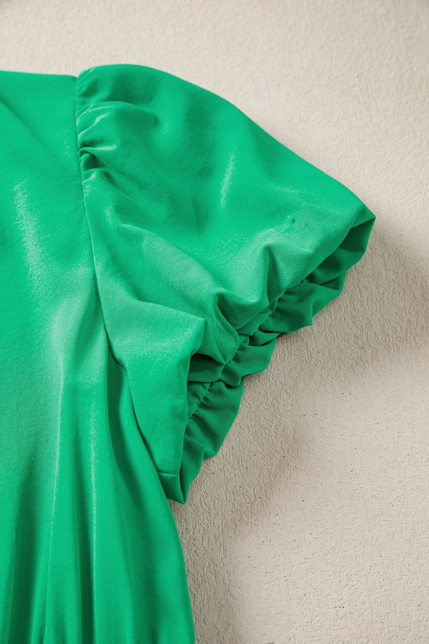 image-Bright Green V Neck Puff Sleeve High Waist Tiered Maxi
