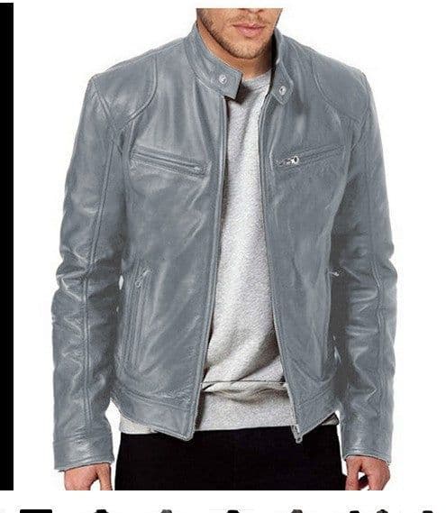 image-Gentleman's Warm Zipper Cardigan Pocket Decorated Pu Leather Coat