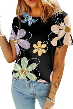 image-Beige Flower Print Summer T-Shirt