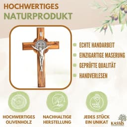 image-St. Benedict Olive Wood Wall Cross - Handmade Religious Gift