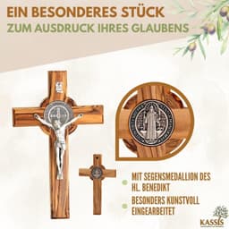image-St. Benedict Olive Wood Wall Cross - Handmade Religious Gift