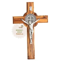 image-St. Benedict Olive Wood Wall Cross - Handmade Religious Gift
