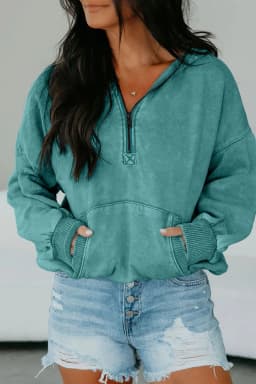 image-Canton Half Zip Hoodie - Mineral Wash Baggy