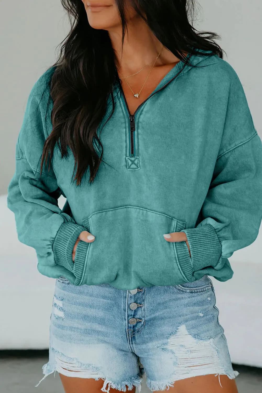 image-Canton Half Zip Hoodie - Mineral Wash Baggy