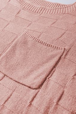 image-Pink Lattice Textured Knit Short Sleeve Sweater - Sizes S-3XL