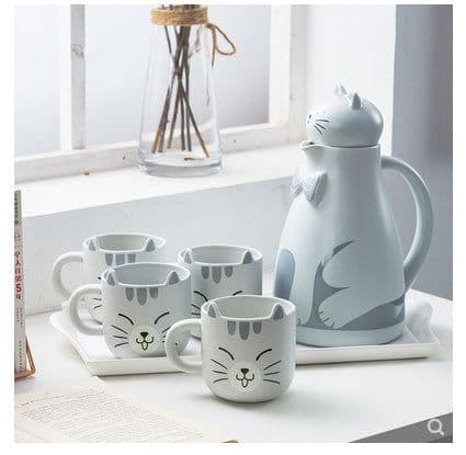image-Modern creative water cup household ceramic living room tray cup water set European teapot teacup cold water kettle