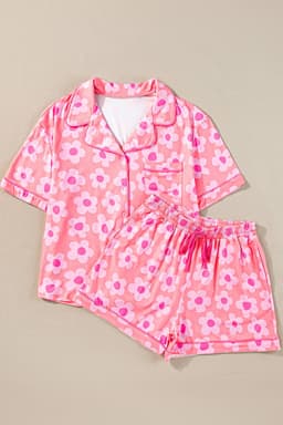 image-Green Flower Print Short Sleeve Pajamas Set