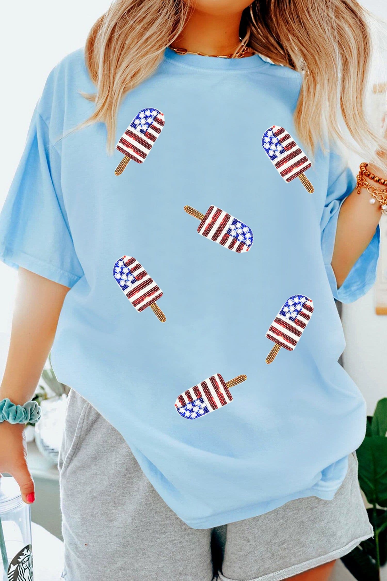 image-Light Blue Sequin Popsicle T-Shirt