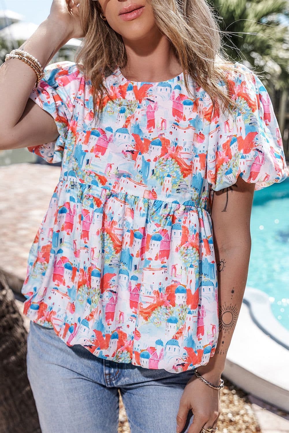 image-Sky Blue Parisian Avenue Babydoll Top