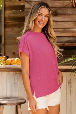 image-Medium Grey Textured Knit T-shirt with Exposed Stitching
