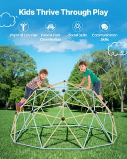 image-VEVOR Climbing Dome, 10FT Geometric Dome Climber, 1000LBS Loading Jungle Gym Playground with 2 Basketballs & Octopus Net, Easy-Assembly Outdoor Backyard Climbing Equipment for Kids 3 to 10 Years Old