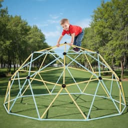 image-VEVOR Climbing Dome, 10FT Geometric Dome Climber, 1000LBS Loading Jungle Gym Playground with 2 Basketballs & Octopus Net, Easy-Assembly Outdoor Backyard Climbing Equipment for Kids 3 to 10 Years Old