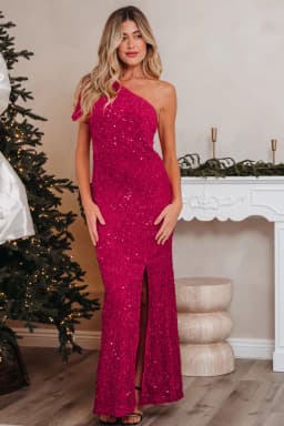 image-Pitaya Pink One Shoulder Sequin Gown Split