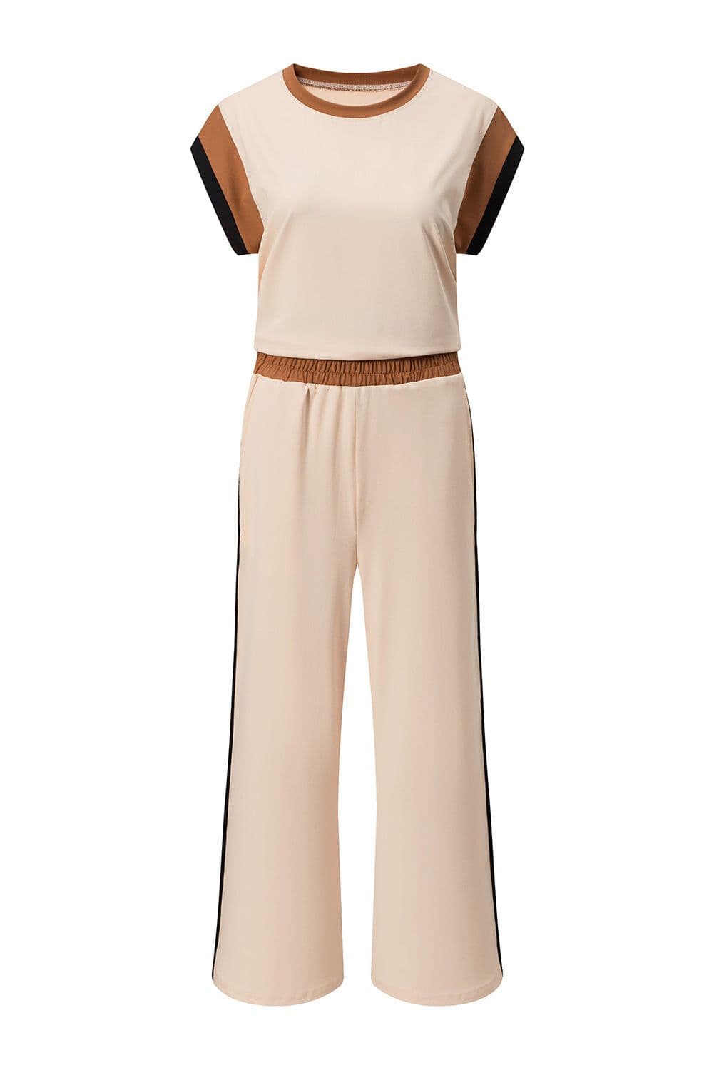image-Navy Blue Color Block Detail Casual Two-piece Set
