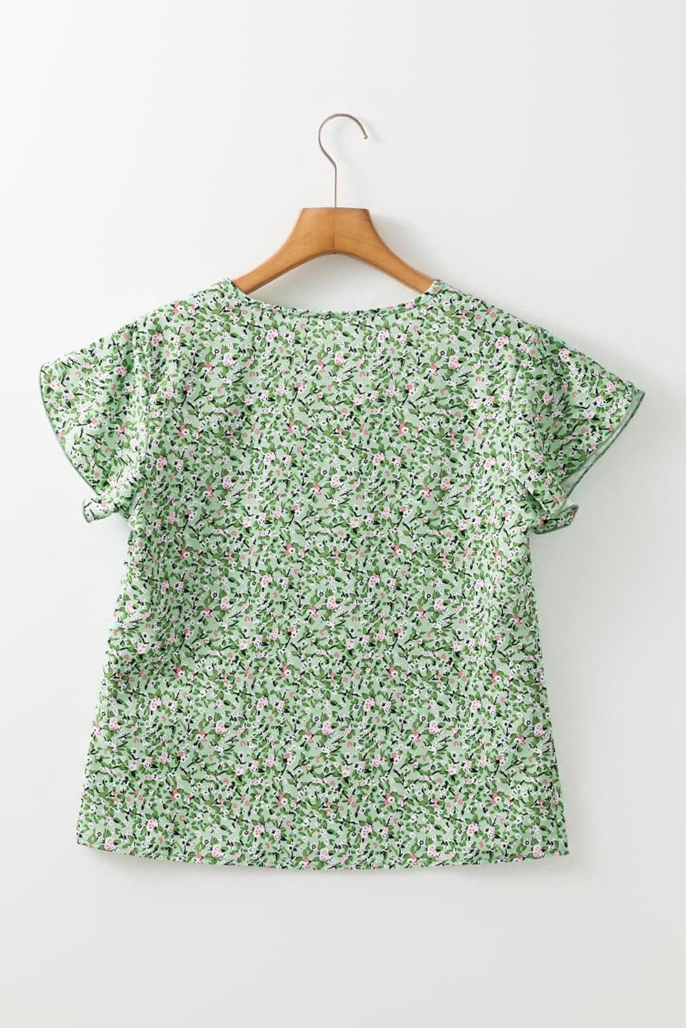 image-Green Boho Floral V Neck Wrap Short Sleeve Blouse