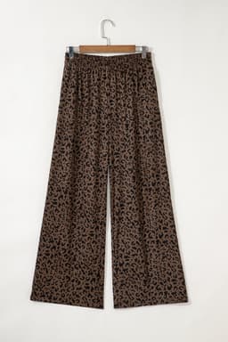 image-Dark Brown Leopard Corduroy Pants High Waist