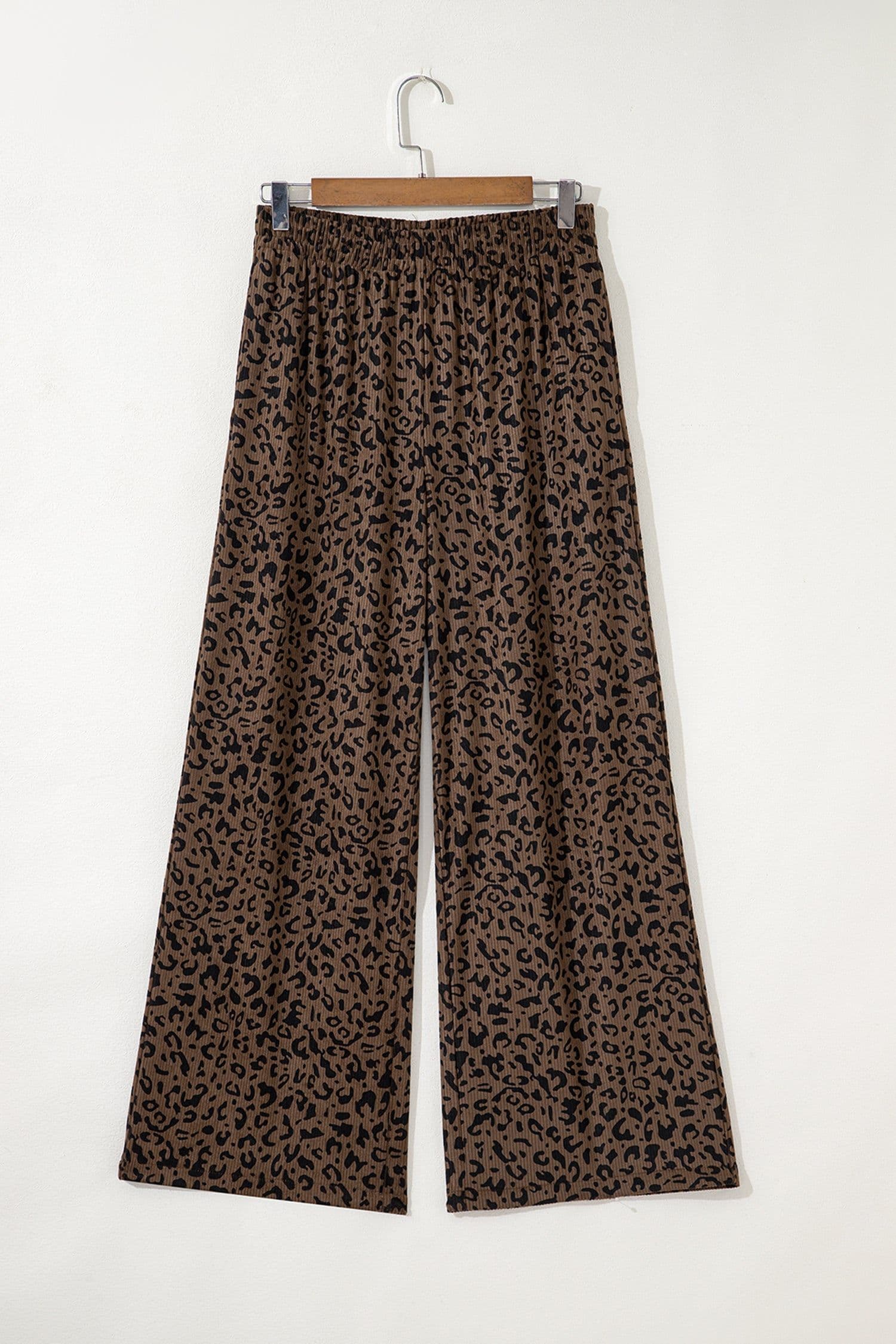 image-Dark Brown Leopard Corduroy Pants High Waist