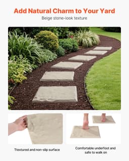 image-VEVOR Pierres de Marche Jardin, 4 PCS, Dalles de Pas Jardin, 39,5x39,5 cm, Aspect Pierre Naturelle en Résine PC ABS, avec Piquets de Sol, Pavés pour Allée Chemin Extérieure, Pelouse, Terrasse, Beige