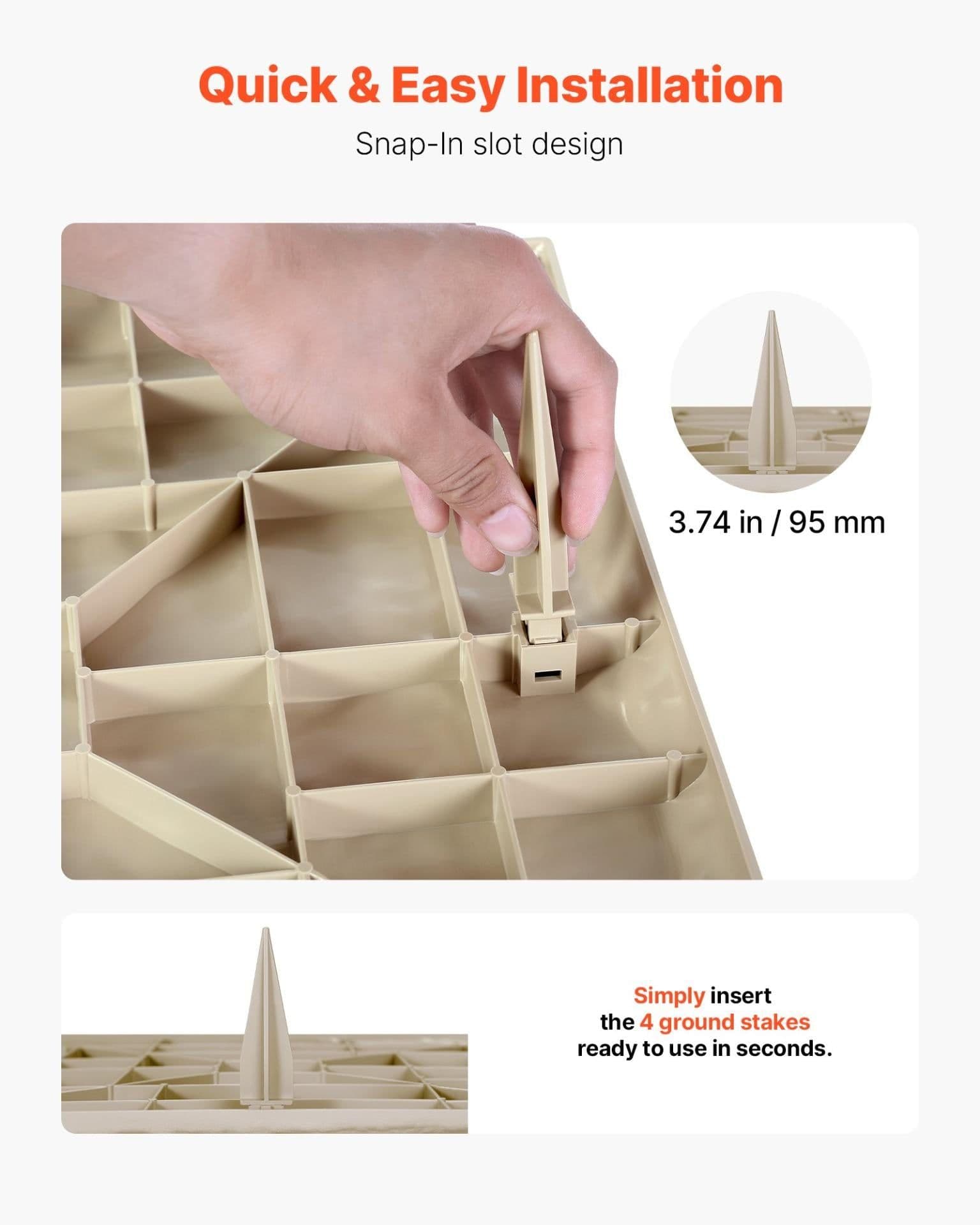 image-VEVOR Pierres de Marche Jardin, 4 PCS, Dalles de Pas Jardin, 39,5x39,5 cm, Aspect Pierre Naturelle en Résine PC ABS, avec Piquets de Sol, Pavés pour Allée Chemin Extérieure, Pelouse, Terrasse, Beige