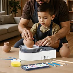 image-VEVOR Mini Pottery Wheel, 6 inch Turntable, Forward and Reverse Rotation, Adjustable Speed, Electric Clay Wheel for Kids and Adults, with Clay Shaping Tools, for Home DIY, Pottery Classes, White