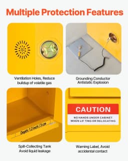 image-VEVOR Flammable Cabinet, 23.2 x 18.1 x 35.4 Inch, 13 Gallon Flammable Storage Cabinet with Adjustable Shelf, Cold-Rolled and Galvanized Steel Fire Cabinets, for Commercial Industrial Home Use, Yellow