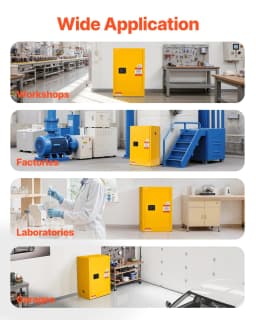 image-VEVOR Flammable Cabinet, 23.2 x 18.1 x 35.4 Inch, 13 Gallon Flammable Storage Cabinet with Adjustable Shelf, Cold-Rolled and Galvanized Steel Fire Cabinets, for Commercial Industrial Home Use, Yellow