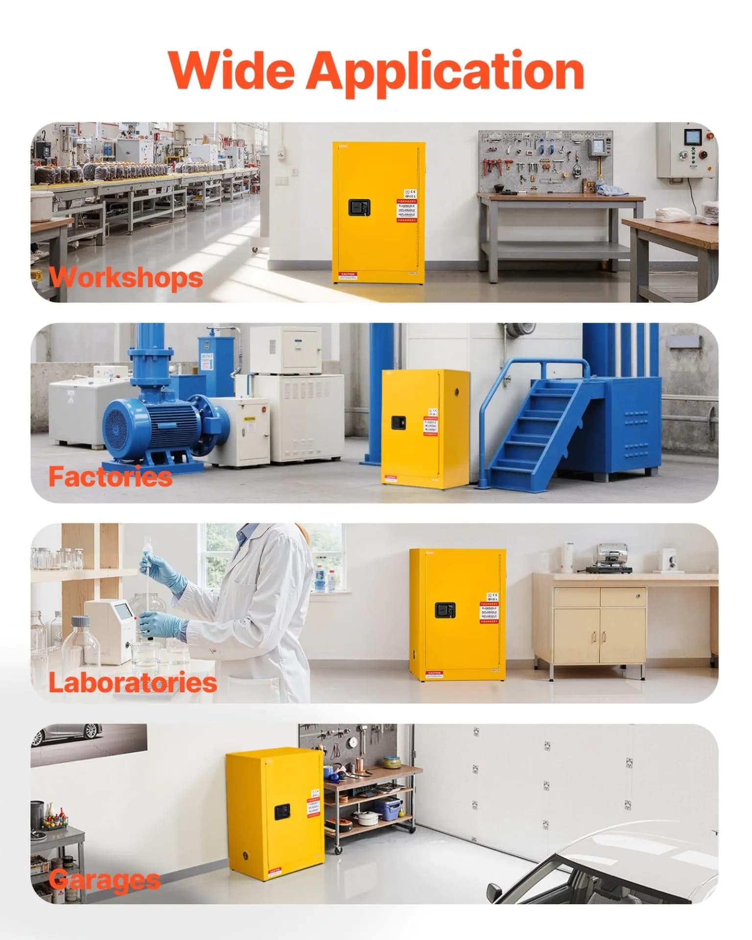 image-VEVOR Flammable Cabinet, 23.2 x 18.1 x 35.4 Inch, 13 Gallon Flammable Storage Cabinet with Adjustable Shelf, Cold-Rolled and Galvanized Steel Fire Cabinets, for Commercial Industrial Home Use, Yellow