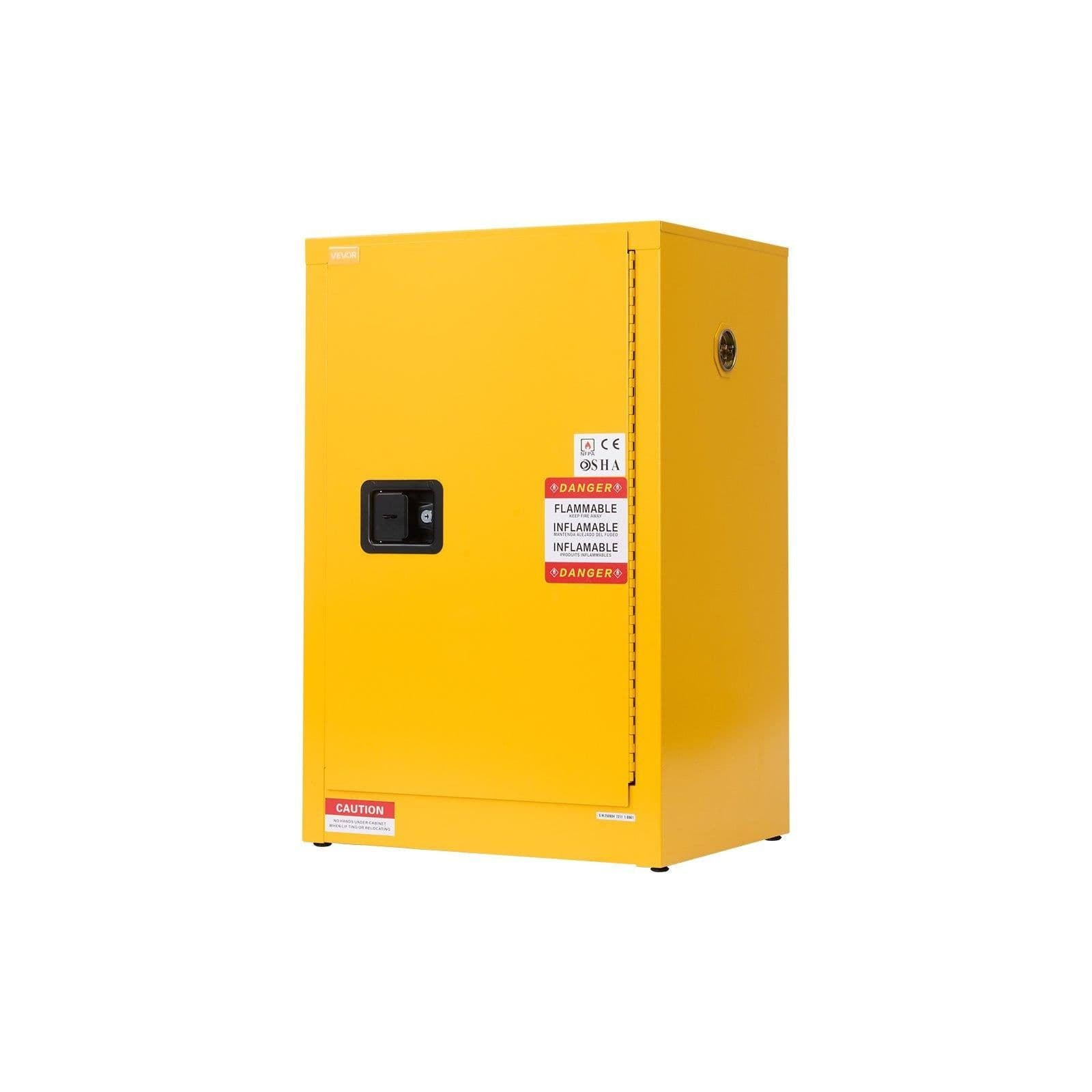 image-VEVOR Flammable Cabinet, 23.2 x 18.1 x 35.4 Inch, 13 Gallon Flammable Storage Cabinet with Adjustable Shelf, Cold-Rolled and Galvanized Steel Fire Cabinets, for Commercial Industrial Home Use, Yellow