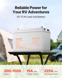 image-VEVOR 12V 75Ah Deep Cycle Battery, Sealed AGM Technology, Rechargeable Lead Acid AGM Battery, Backup Replacement for Scooters, Electric Mobility Wheelchair, Solar System Off-Grid Home Energy Storage
