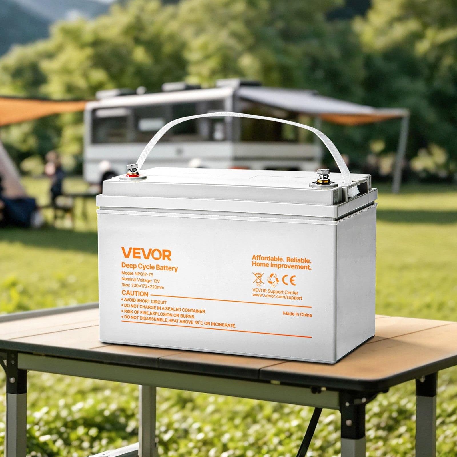 image-VEVOR 12V 75Ah Deep Cycle Battery, Sealed AGM Technology, Rechargeable Lead Acid AGM Battery, Backup Replacement for Scooters, Electric Mobility Wheelchair, Solar System Off-Grid Home Energy Storage
