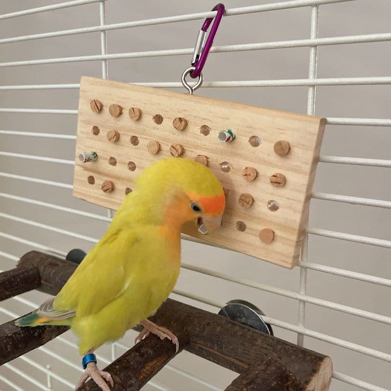 image-Parrot Toys Training Decompression Hanging Solid Wood Keyboard Toy