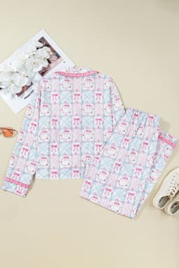 image-Pink Bow Wreath Christmas Pajama Set - Long Sleeve 2pc