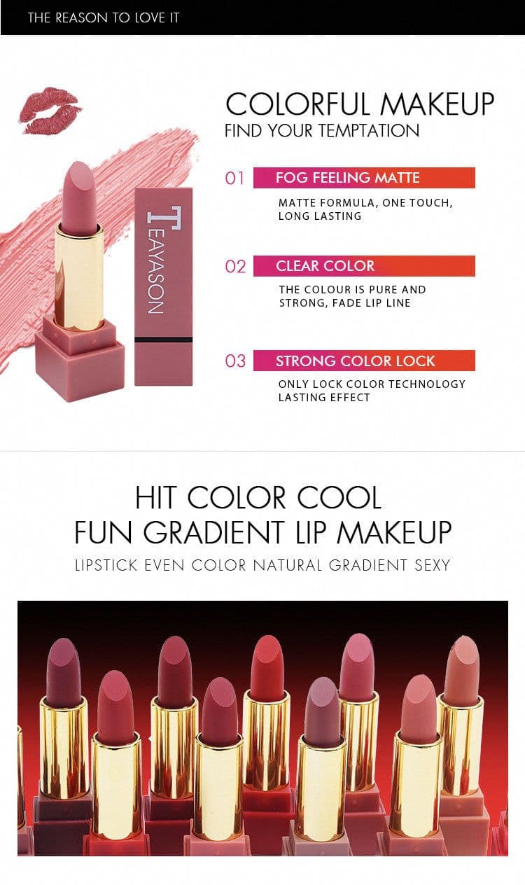 image-New set of box hard box 12 color square tube sexy red lipstick matte lipstick pumpkin matte brick red dirty orange