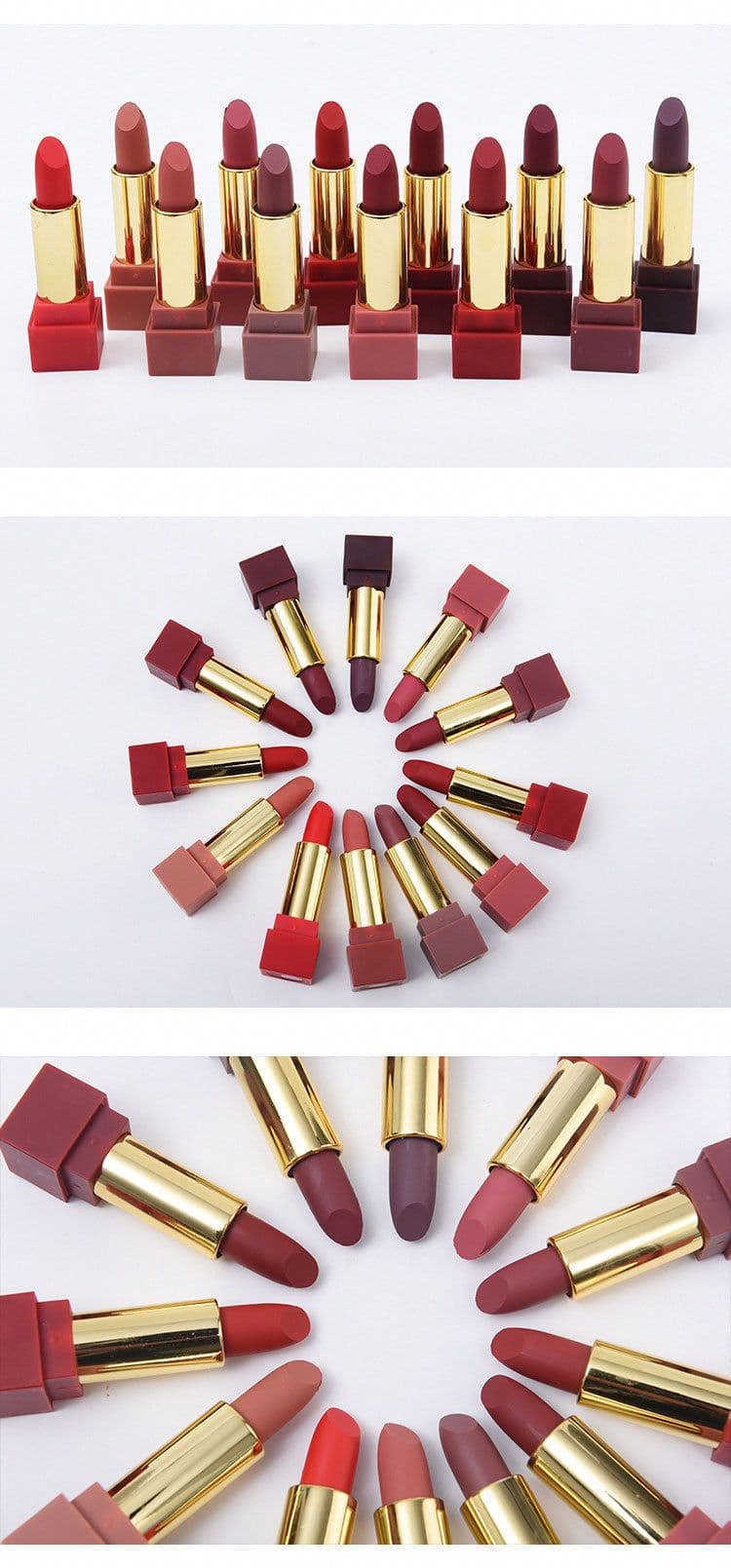 image-New set of box hard box 12 color square tube sexy red lipstick matte lipstick pumpkin matte brick red dirty orange