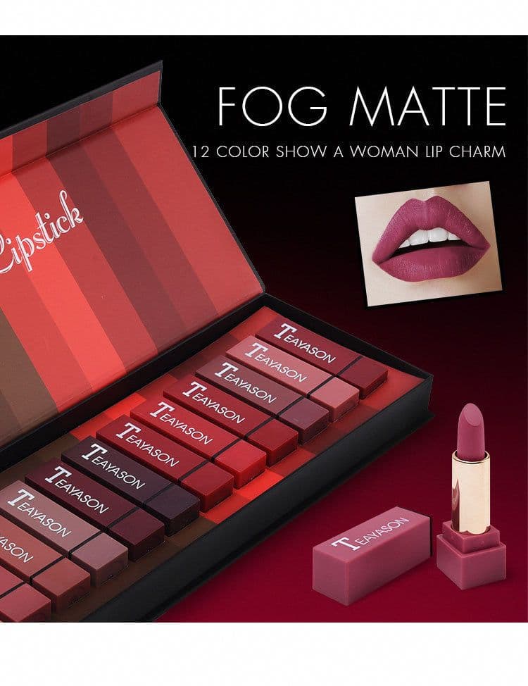 image-New set of box hard box 12 color square tube sexy red lipstick matte lipstick pumpkin matte brick red dirty orange