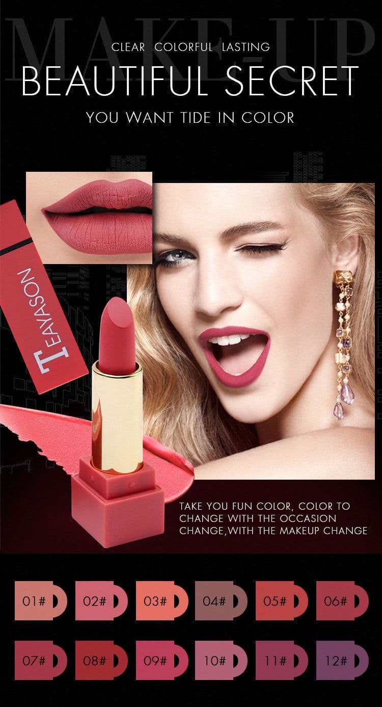 image-New set of box hard box 12 color square tube sexy red lipstick matte lipstick pumpkin matte brick red dirty orange