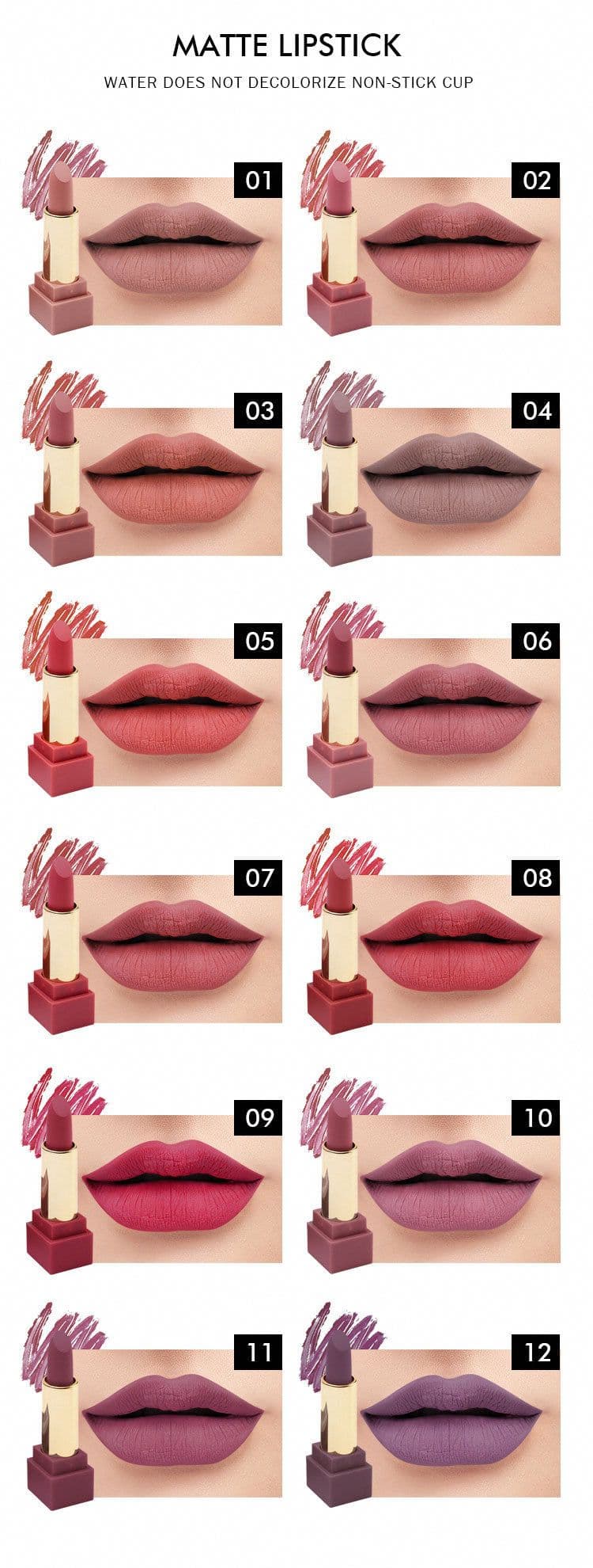 image-New set of box hard box 12 color square tube sexy red lipstick matte lipstick pumpkin matte brick red dirty orange