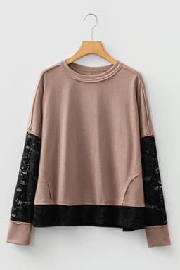 image-Light French Beige Sheer Lace Long Sleeve Tee
