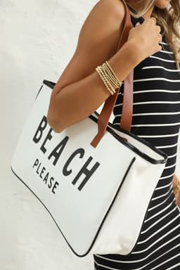 image-Beach Please Canvas Tote Bag - White Large 50cm