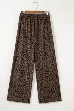image-Dark Brown Leopard Corduroy Pants High Waist