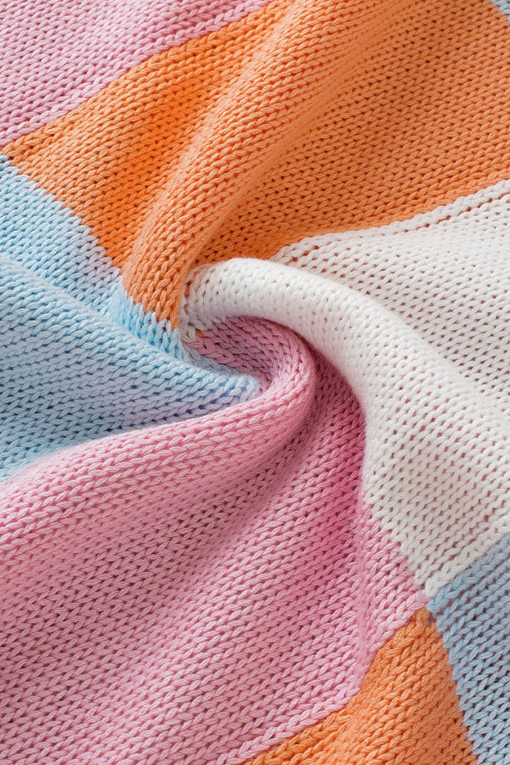 image-Grapefruit Orange Color Block Cap Sleeve Sweater