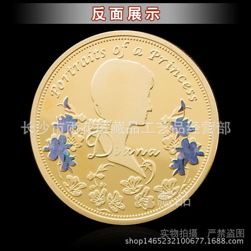 image-British Queen Diana Rose Butterfly Commemorative Coin Collection Diamond Love Gilded Coins