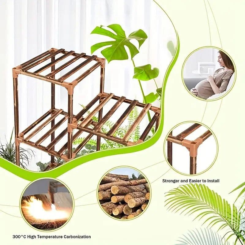 image-Multi-layer Wooden Plant Stand - 12 Tier Flower Pot Holder Rack