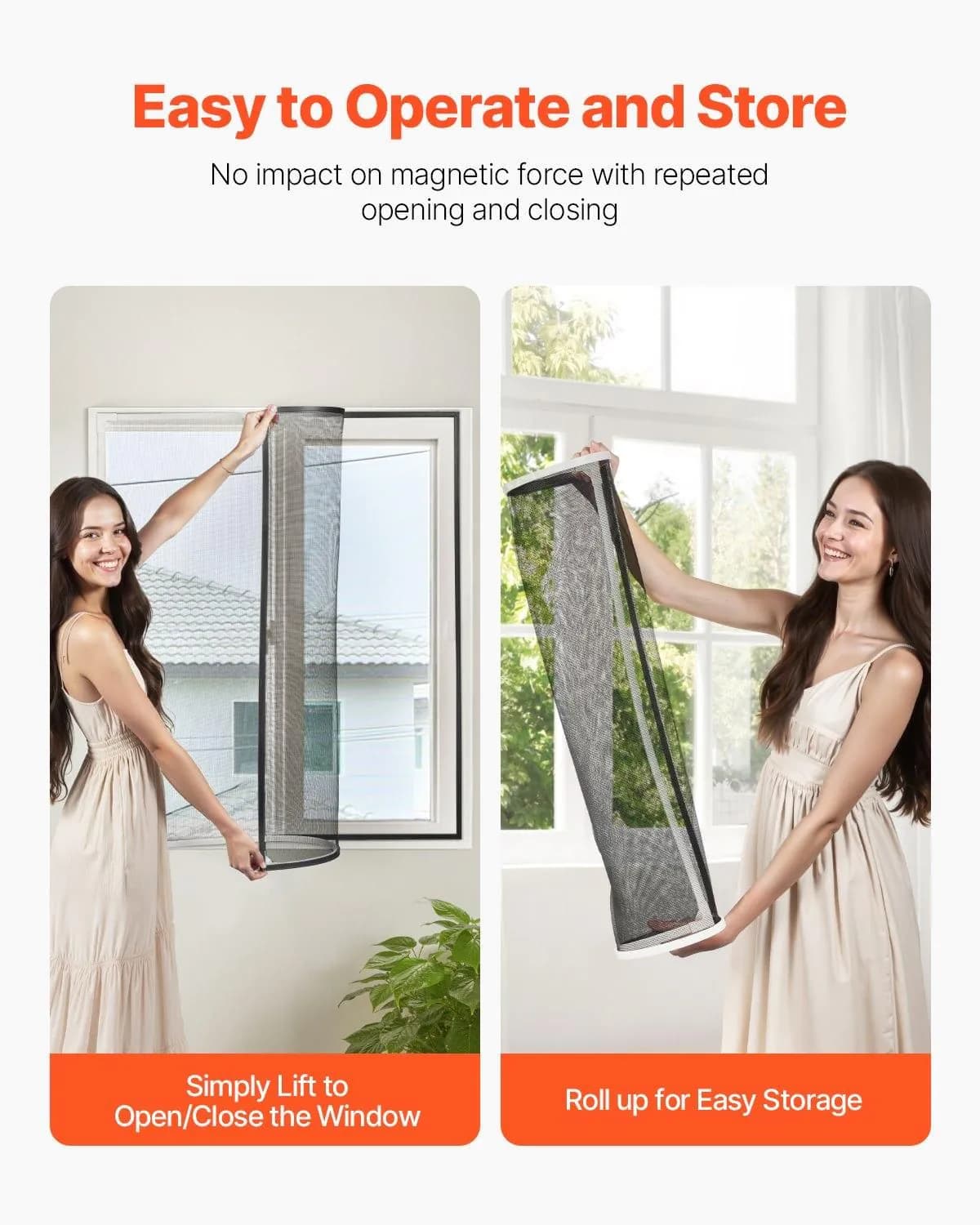 image-VEVOR Magnetic Window Screen, 58.27 x 39.17 inch PVC and Fiberglass Mesh, White Frames with Black Magnetic Strip and Wind Clips, No Drilling Easy Installation, Magnetic Screen for House Window