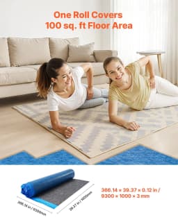 image-VEVOR Floor Underlayment 100 sq. ft/Roll, 3 mm Thick Laminate Flooring Padding with Attached Vapor Barrier, Heavy Duty Fiber + PE Film, Soundproofing & Noise Reduction, Ideal for Vinyl Wood
