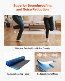 image-VEVOR Floor Underlayment 100 sq. ft/Roll, 3 mm Thick Laminate Flooring Padding with Attached Vapor Barrier, Heavy Duty Fiber + PE Film, Soundproofing & Noise Reduction, Ideal for Vinyl Wood