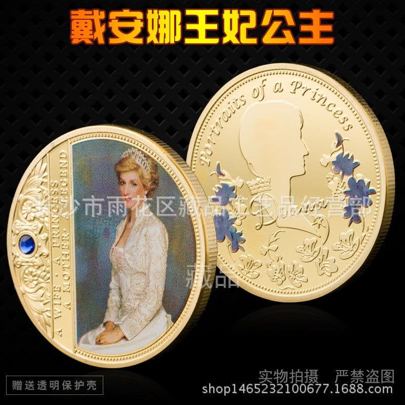 image-British Queen Diana Rose Butterfly Commemorative Coin Collection Diamond Love Gilded Coins